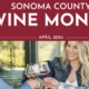 Sonoma County Wine Month logo with a close up of people in a wine glass cheers