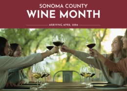 Sonoma County Wine Month Arriving in April 2024 with four people doing a wine glass cheers