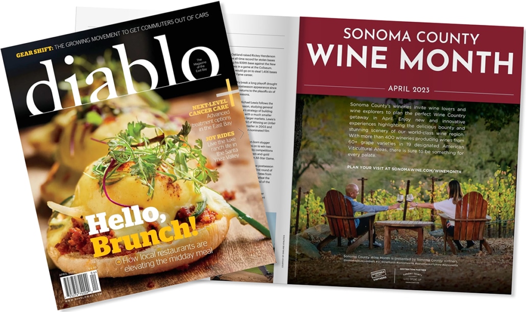 Wine Month full page ad in Diablo Magazine along with the cover of Diablo Magazine