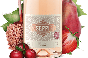 Close up of a bottle of SEPPI wine