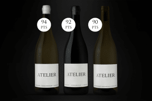 Three bottles of Atelier wines with their scores